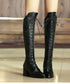 Embossed Lace-Up Tall Boots